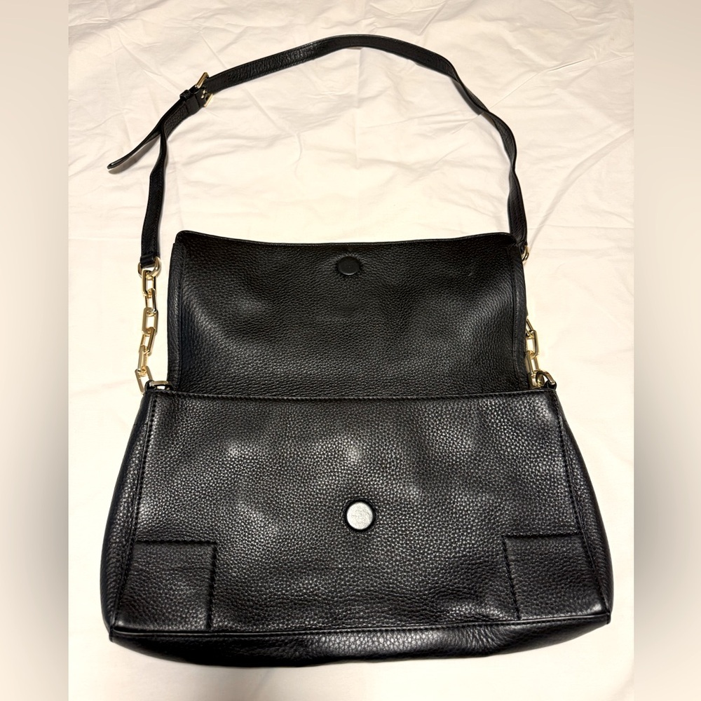 Tory Burch Britten Fold Over Messenger Black Leather Crossbody Purse - Picture 7 of 16